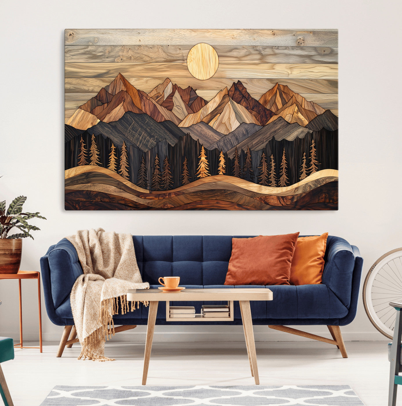 MGV-CV-36X24 - Wood Mountain Wall Art Canvas Print, Framed Boho Wood Art Picture Print, Abstract Woodland Perfect Farmhouse Decor Artwork