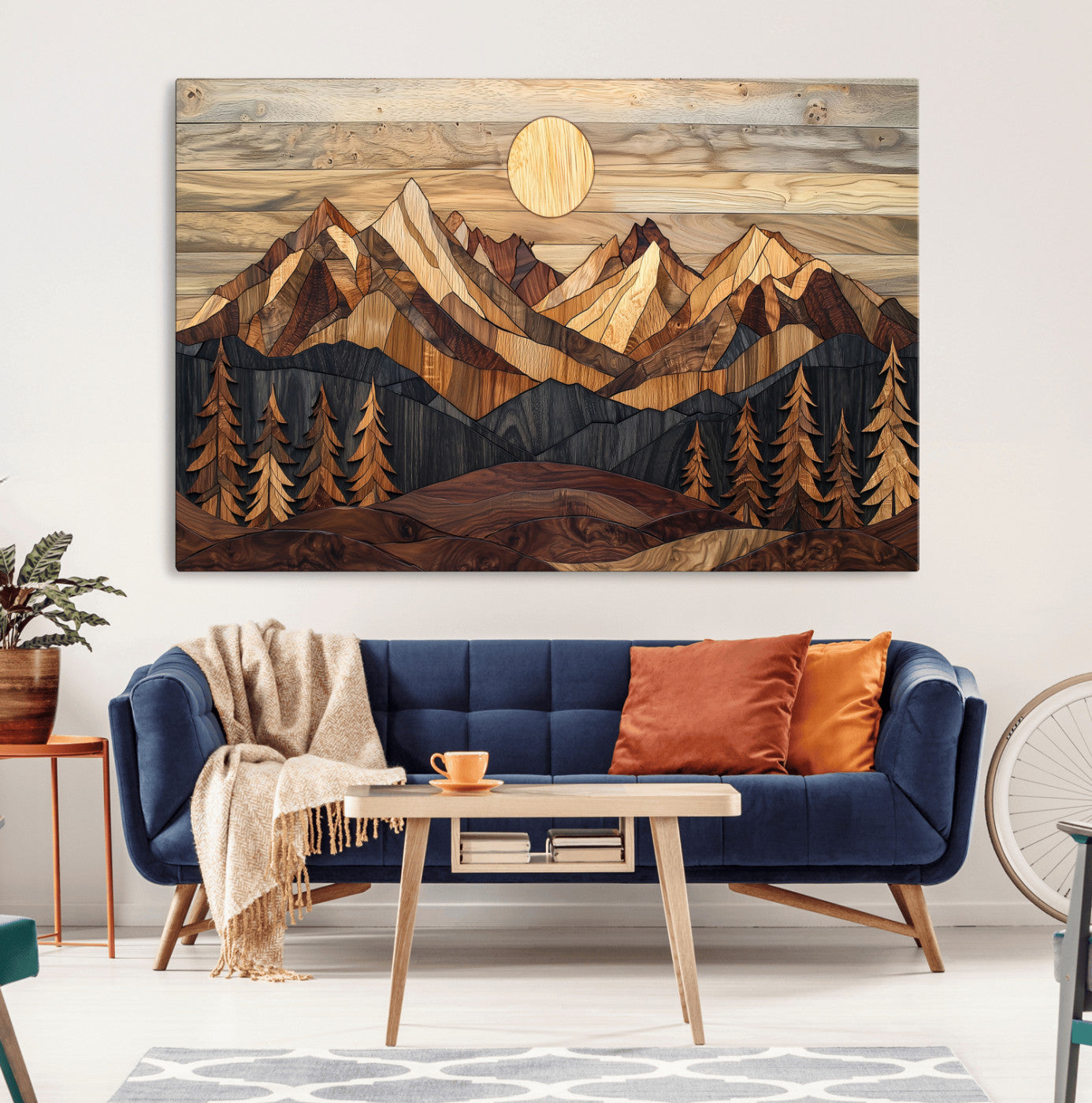39116082-MGV-CV-36X24-Wood Mountain Landscape Wall Art Canvas Print – Framed Sunset Hills Nature Artwork, Abstract Boho Decor for Home, Office