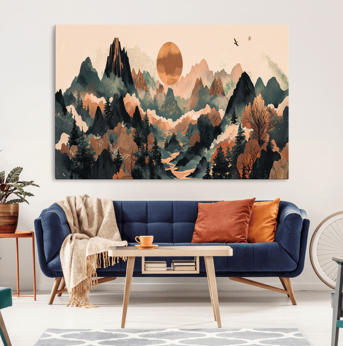 MGV-CV-36X24 - Wood Mountain Landscape Wall Art Canvas Print, Framed Sunset Hills Art Picture Print, Abstract Nature Perfect Boho Decor Artwork