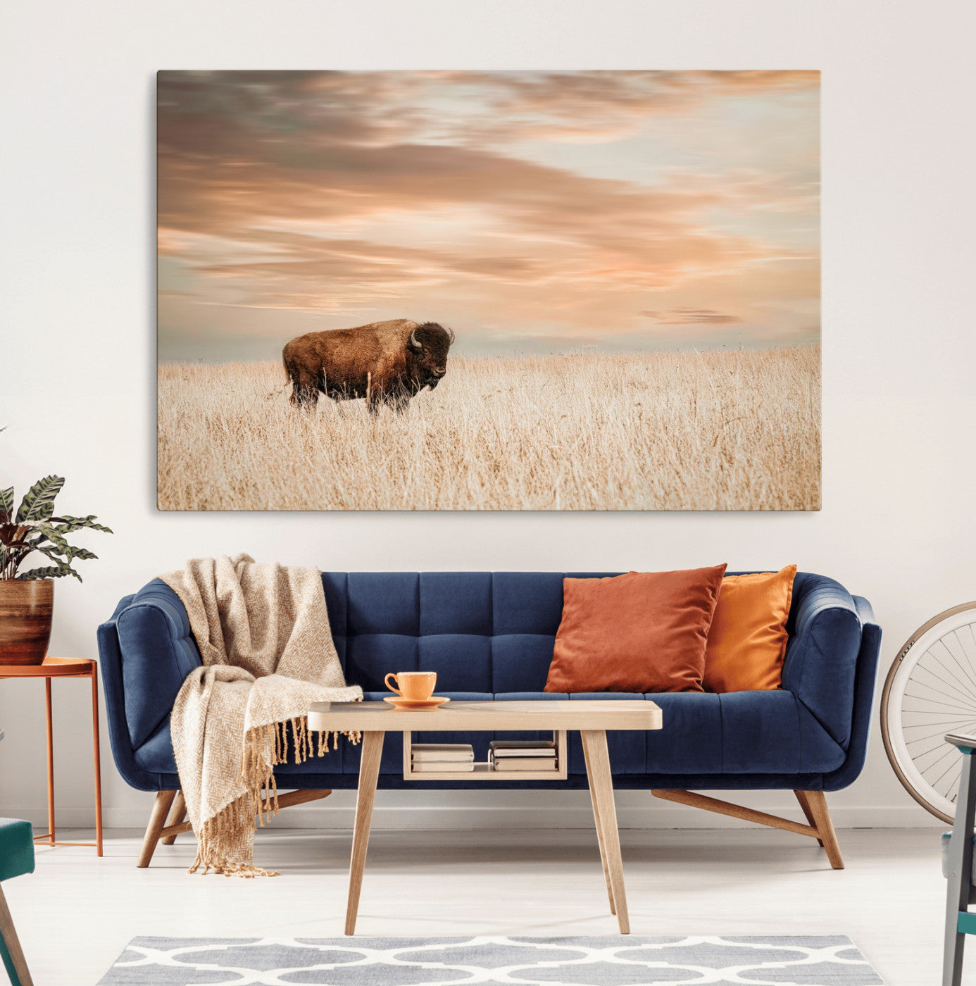 87282289-MGV-CV-36X24-Bison Wall Art Canvas Print – Framed Buffalo Artwork, Western Prairie Scene Perfect Rustic Decor for Home, Office