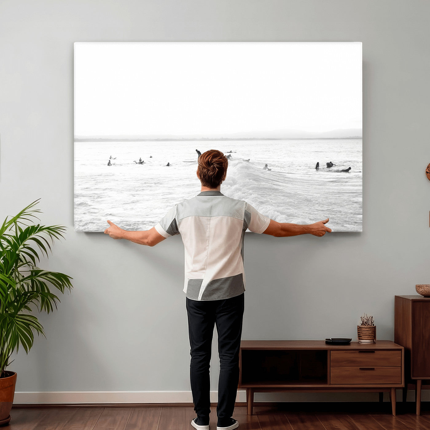 33449548-MGV-CV-36X24 - Surf Crowd Motion Wall Art – Active Surfers & Ocean Waves Canvas Print, Dynamic Water and Coastal Horizon for Living Room or Sea Adventure Decor
