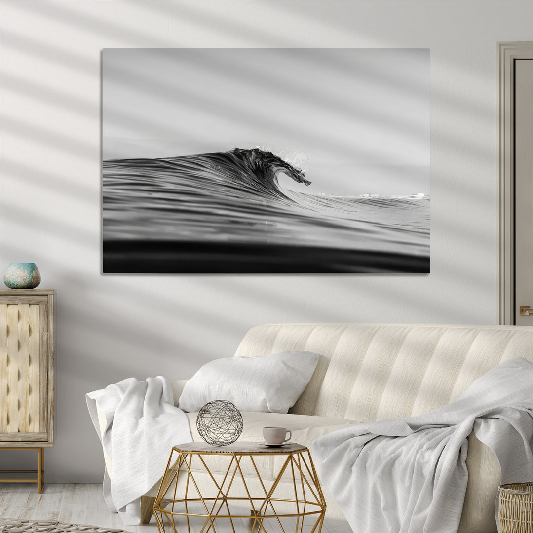 Black Wave Wall Art Canvas Print, Abstract Surf Print, Framed Minimalist Ocean Art Print, Large Black Water Printing Minimalist