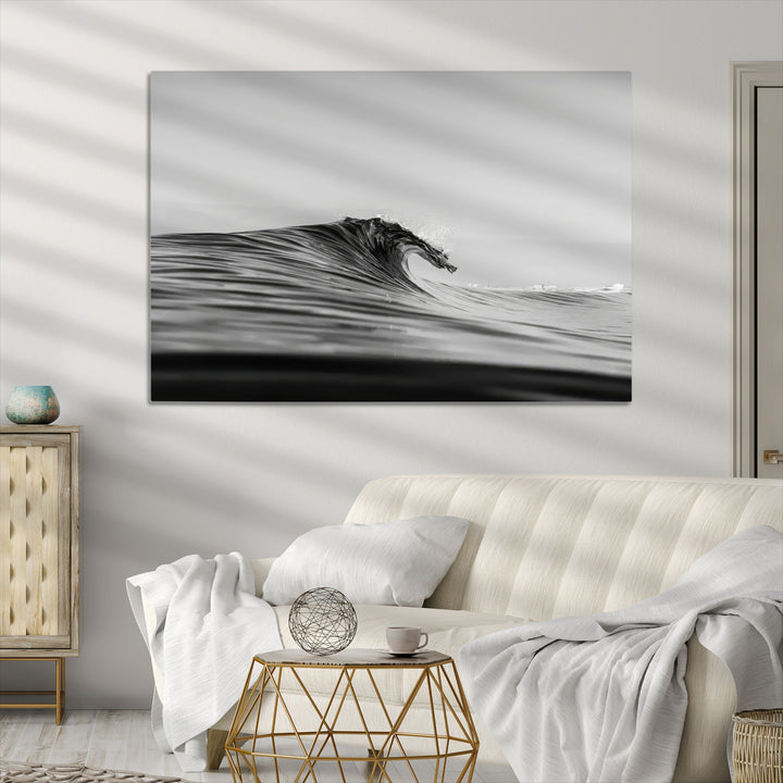 Black Wave Wall Art Canvas Print, Abstract Surf Print, Framed Minimalist Ocean Art Print, Large Black Water Printing Minimalist