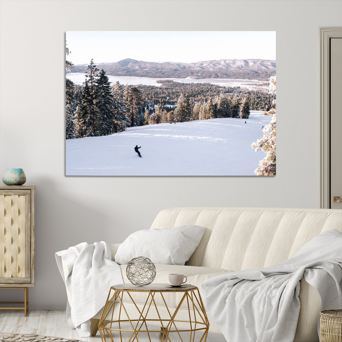 79857868-MGV-CV-36X24-Snowy Mountain Wall Art Canvas Print, Framed Ski Slope Art Picture Print, Winter Forest Perfect Rustic Decor, Framed Ski Slope Canvas