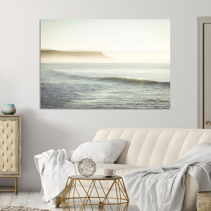 Coastal Cliffs Wall Art Canvas Print, Framed Misty Ocean Art Picture Print, Soft Morning Perfect Minimalistic Decor, Framed Misty Ocean Canvas