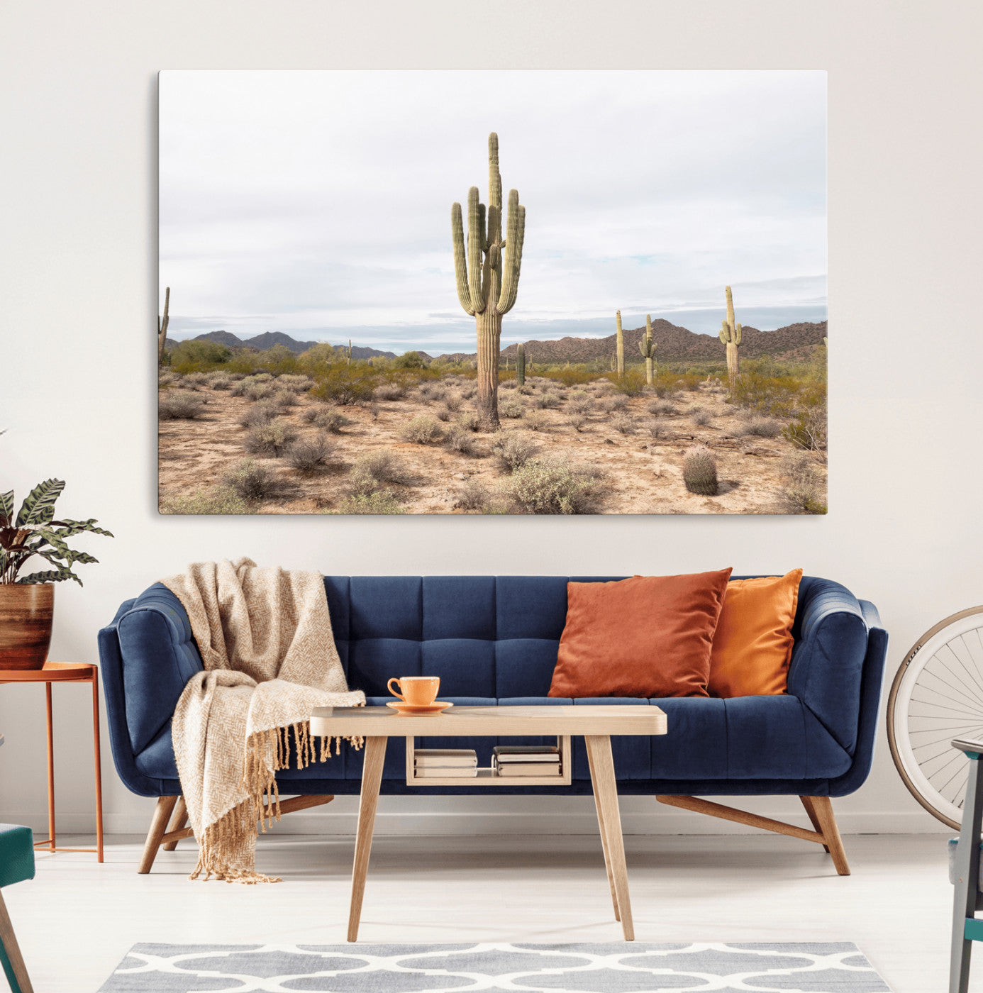 MGV-CV-36X24 - Saguaro Cactus Wall Art Canvas Print, Framed Desert Cactus Art Picture Print, Earthy Desert Perfect Southwestern Boho Decor Artwork