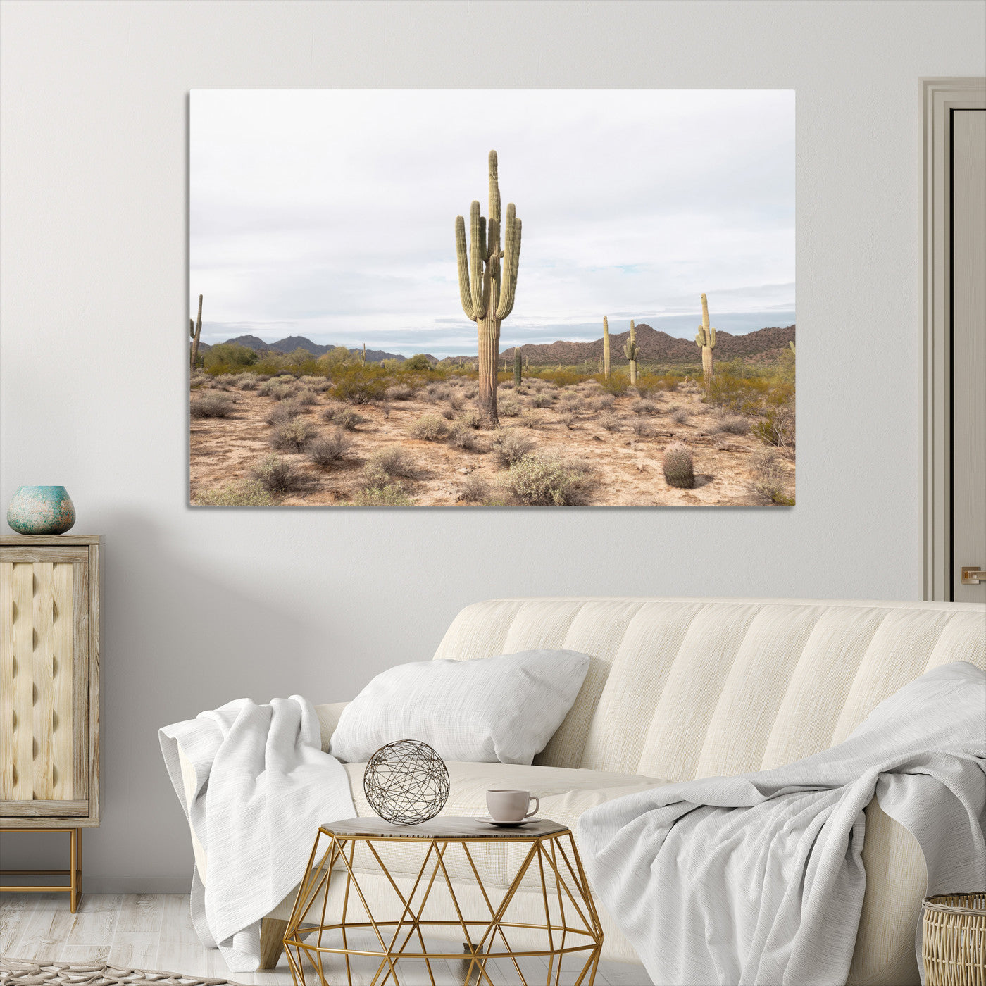 Saguaro Cactus Wall Art Canvas Print, Framed Desert Art Picture Print, Minimalism Perfect Boho Decor, Framed Saguaro Cactus Canvas