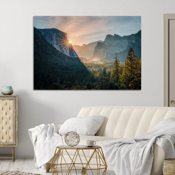 Yosemite Valley Wall Art Canvas Print, Framed Mountain Art Picture Print, National Park Perfect Vintage Decor