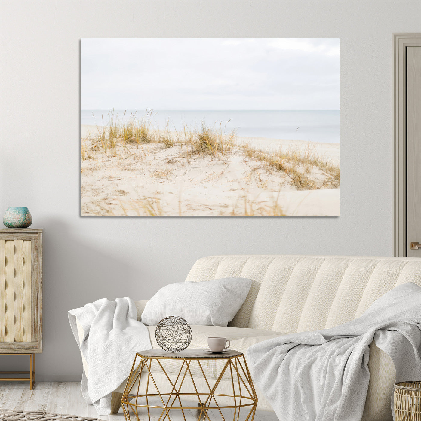 13146857-MGV-CV-36X24-Beach Dunes Wall Art Canvas Print, Framed Coastal Grass Art Picture Print, Sand Perfect Minimalist Decor, Framed Sand Dunes Canvas