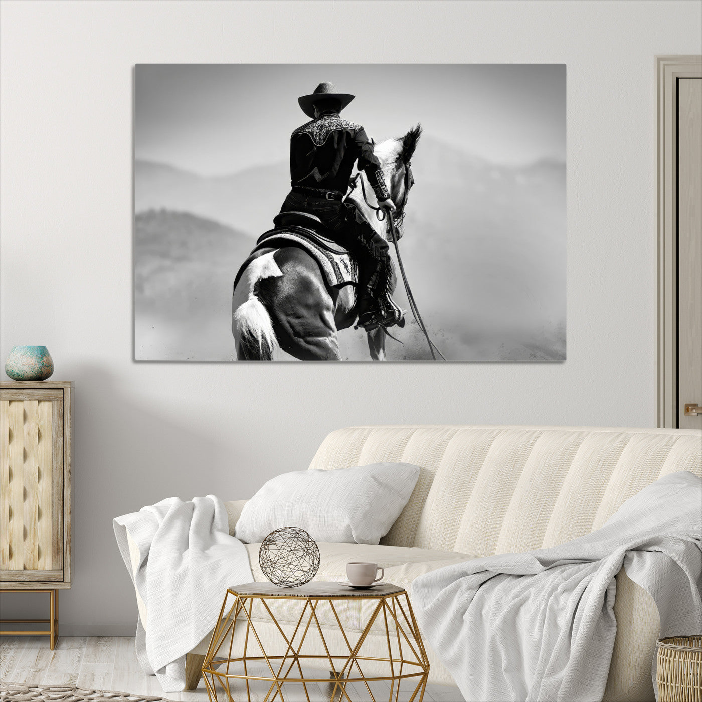 83102464-MGV-CV-36X24-Western Wall Art Canvas Print, Framed Cowboy Art Picture Print, Horse Perfect Western Decor, Framed Cowboy Wall Art Canvas Print