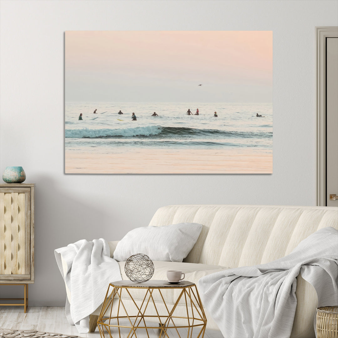 Pastel Ocean Wall Art Canvas Print, Framed Soft Sunset Art Picture Print, Calm Sea Perfect minimalist Decor