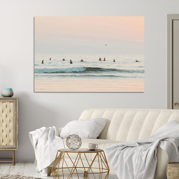 Pastel Ocean Wall Art Canvas Print, Framed Soft Sunset Art Picture Print, Calm Sea Perfect minimalist Decor