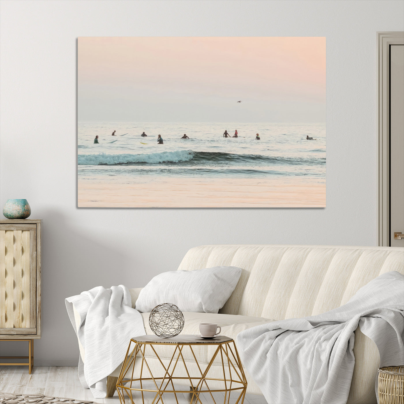 98888919-MGV-CV-36X24-Pastel Ocean Wall Art Canvas Print, Framed Soft Sunset Art Picture Print, Calm Sea Perfect minimalist Decor