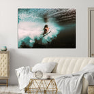 85923512-MGV-CV-40X27-Vibrant Aquatic Motion Wall Art Canvas Print, Framed Underwater Swimming Art Picture Print, Female Surfer Diving Perfect Coastal Boho Decor,