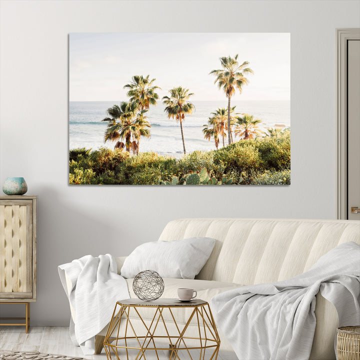 California Coast Wall Art Canvas Print, Framed Palm Trees Art Picture Print, Coastal Landscape Perfect Coastal Minimalist Decor