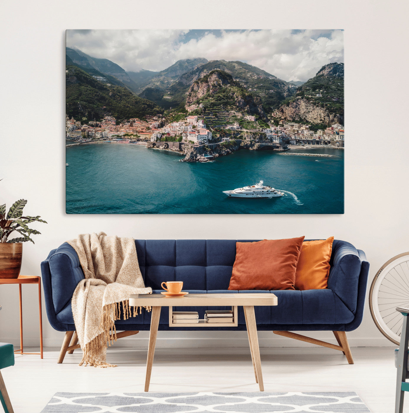 MGV-CV-36X24 - Amalfi Coast Wall Art Canvas Print, Framed Italy Travel Art Picture Print, Mediterranean Landscape Perfect Mediterranean Coastal Decor Artwork