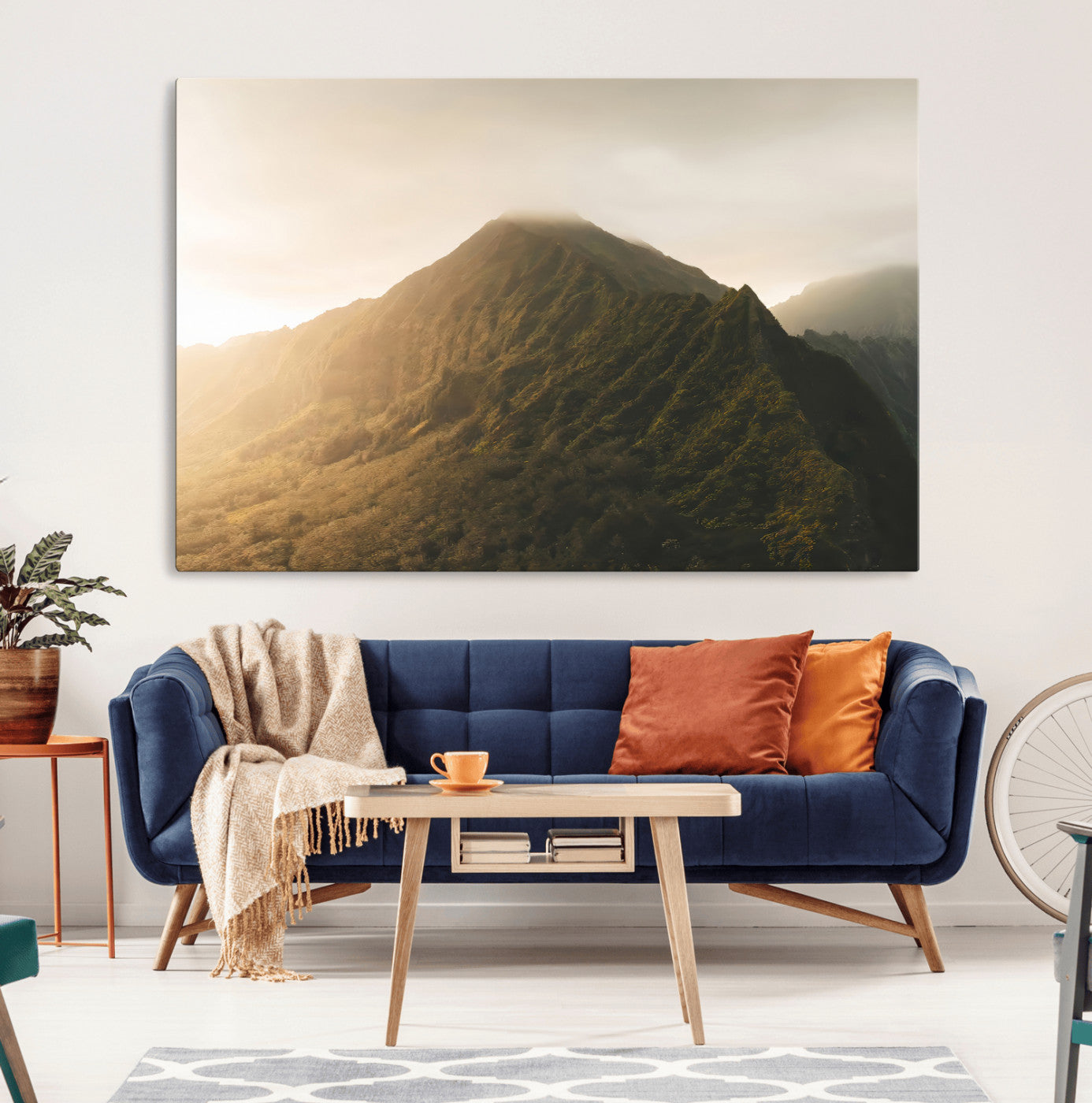 MGV-CV-36X24 - Golden Mountain Wall Art Canvas Print, Framed Misty Summit Art Picture Print, Rugged Landscape Perfect Moody Wilderness Decor Artwork