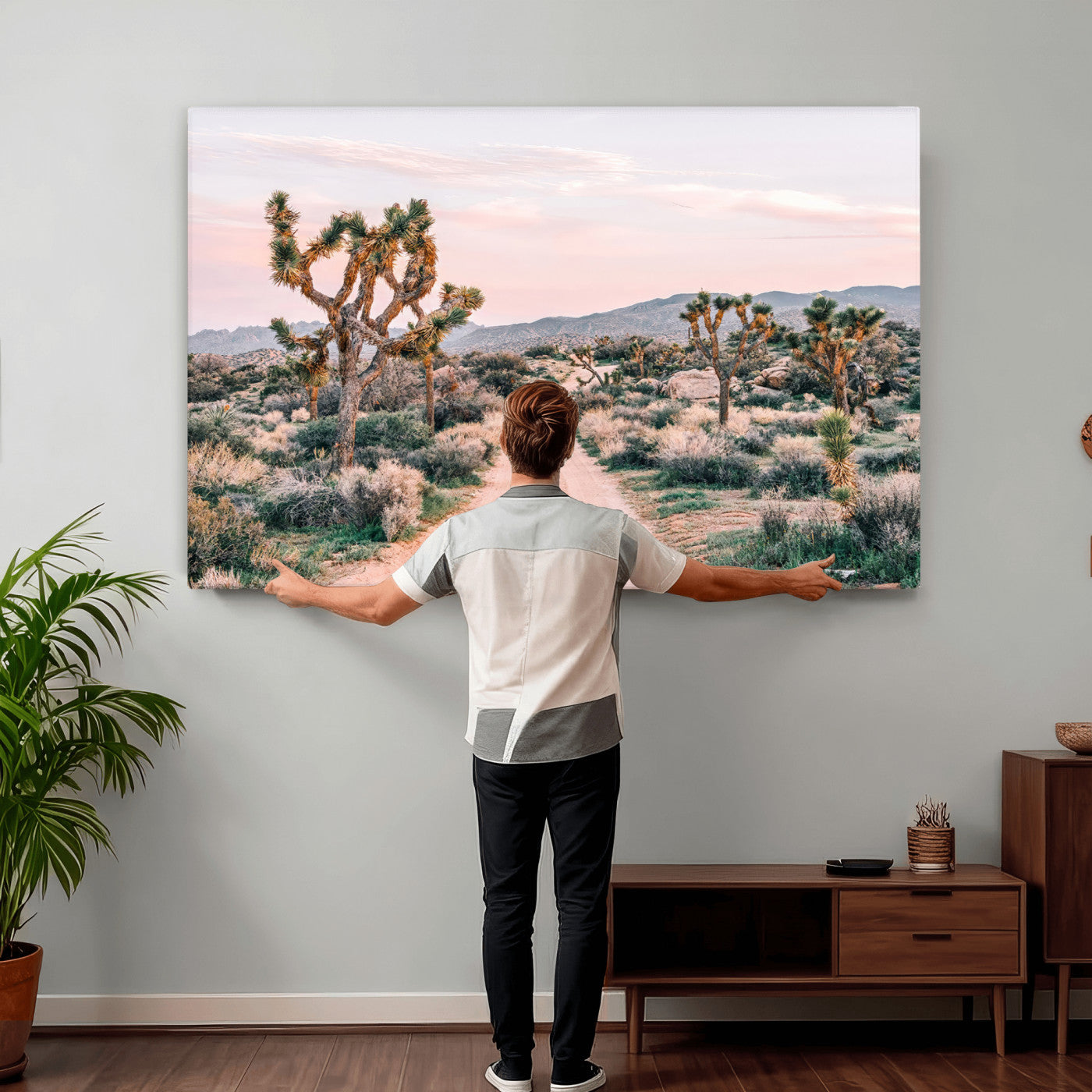 12540952-MGV-CV-36X24 - Desert Trail Wall Art – Canvas Print of Joshua Trees & Sunset Glow, Sandy Path Wilderness, Scenic Nature Escape Decor for Living Room, Office or Bedroom