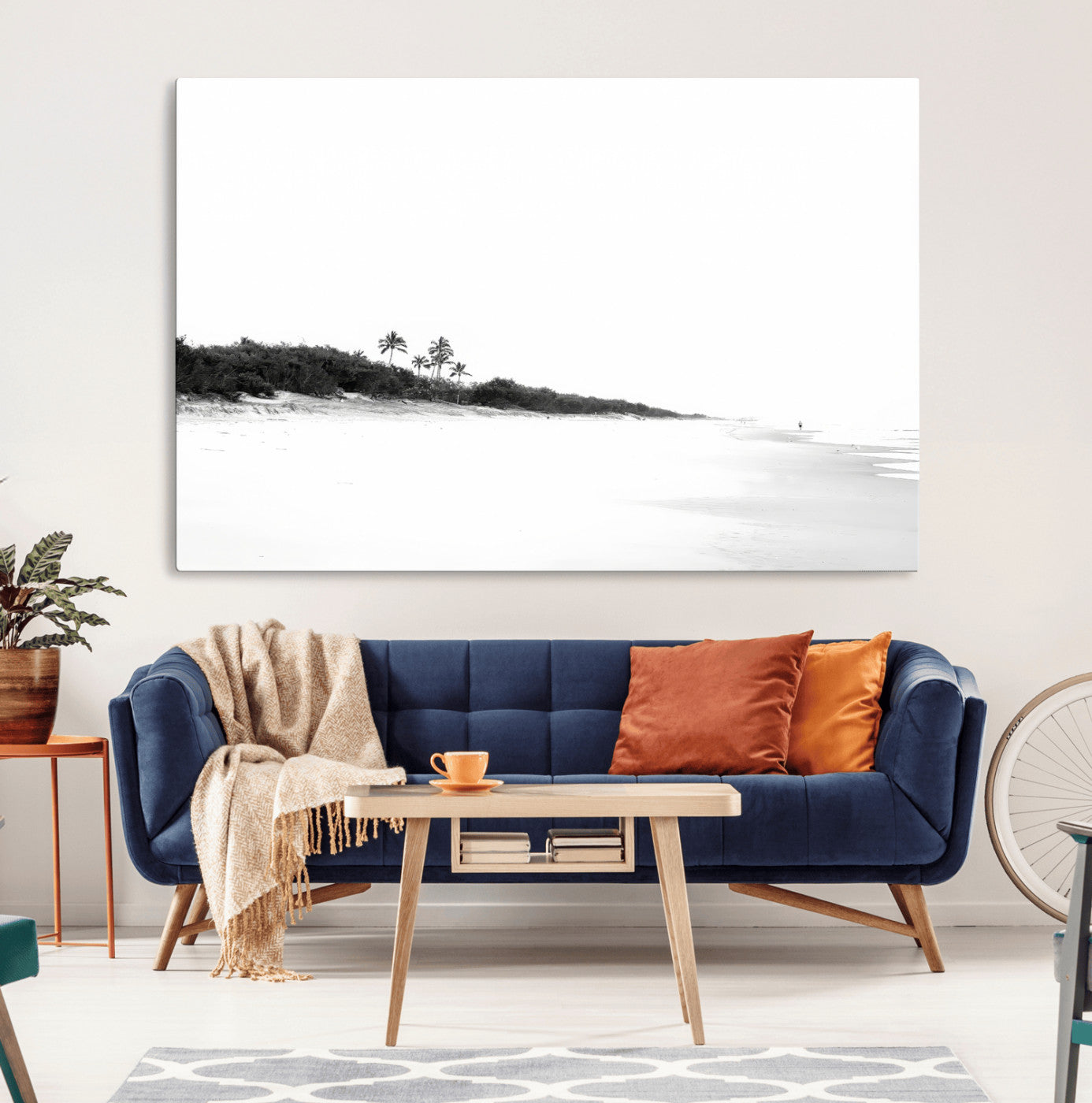 29611516-MGV-CV-36X24-Black White Beach Wall Art Canvas Print – Framed Palm Trees Art Picture Monochrome Tropical Artwork for Home, Office