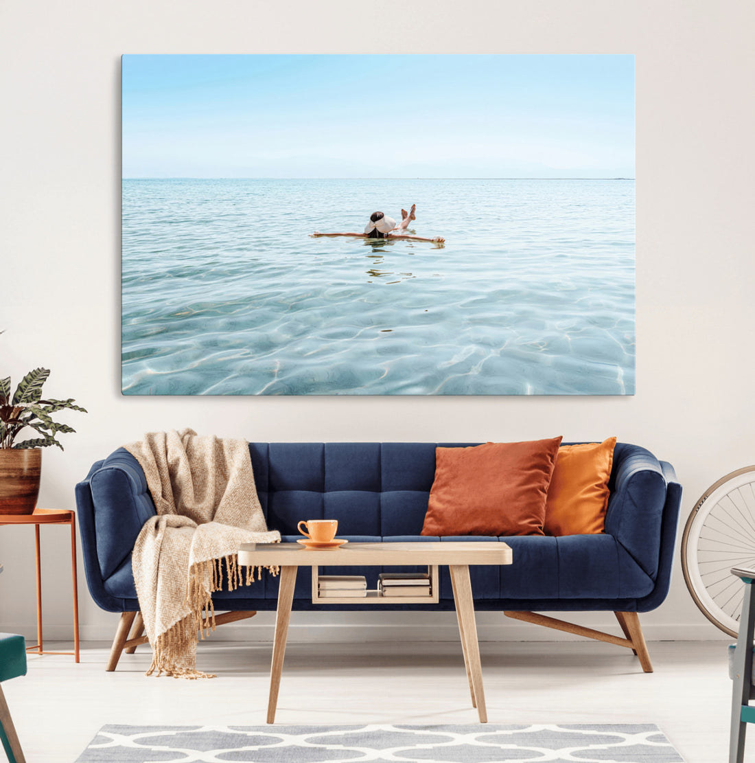 Swimming Relaxation Wall Art Canvas Print, Framed Peaceful Clear Sea Artwork