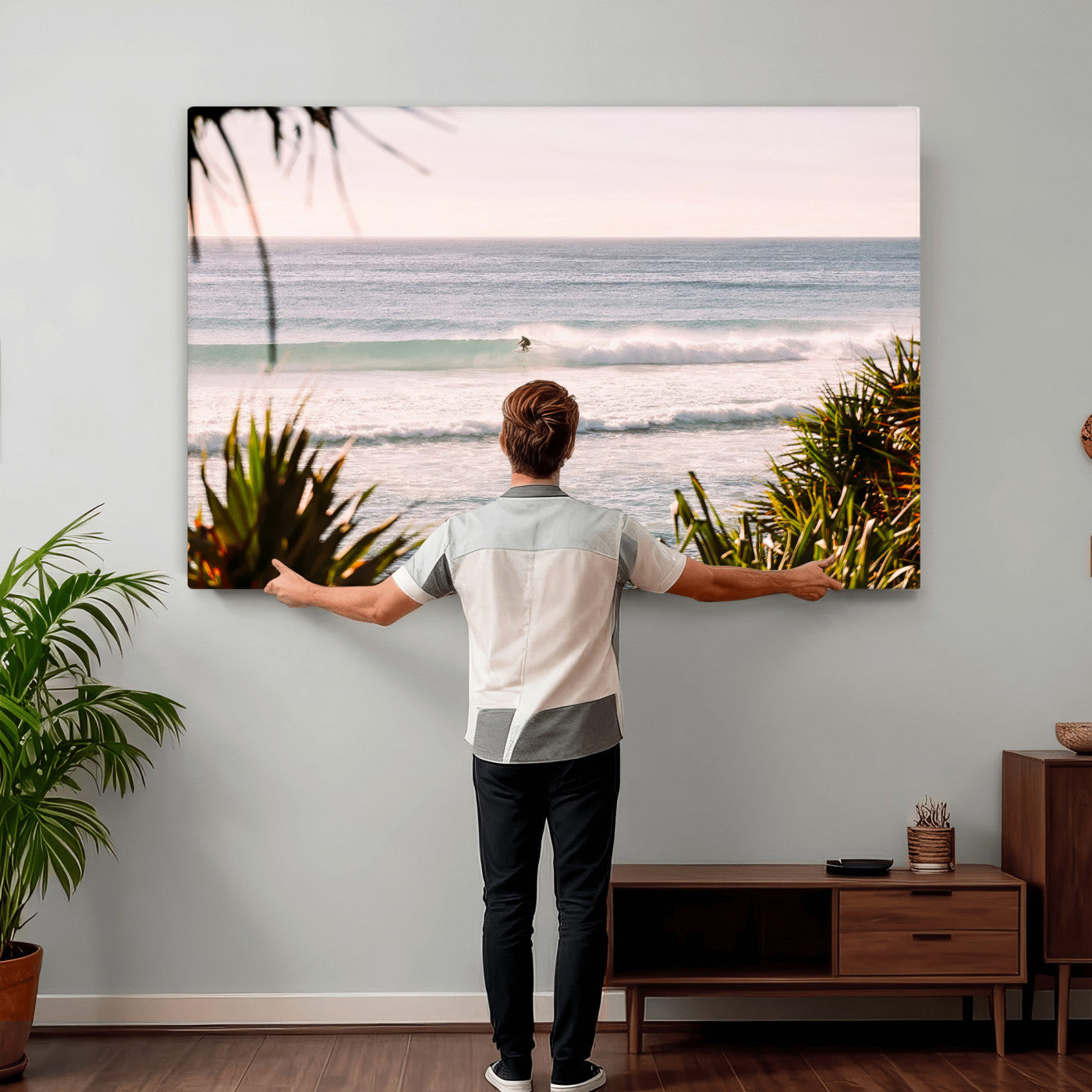 23287092-MGV-CV-36X24 - Ocean Surfer Wall Art Canvas Print | Framed Coastal Surf Art Picture Tropical Beach Artwork for Home Office