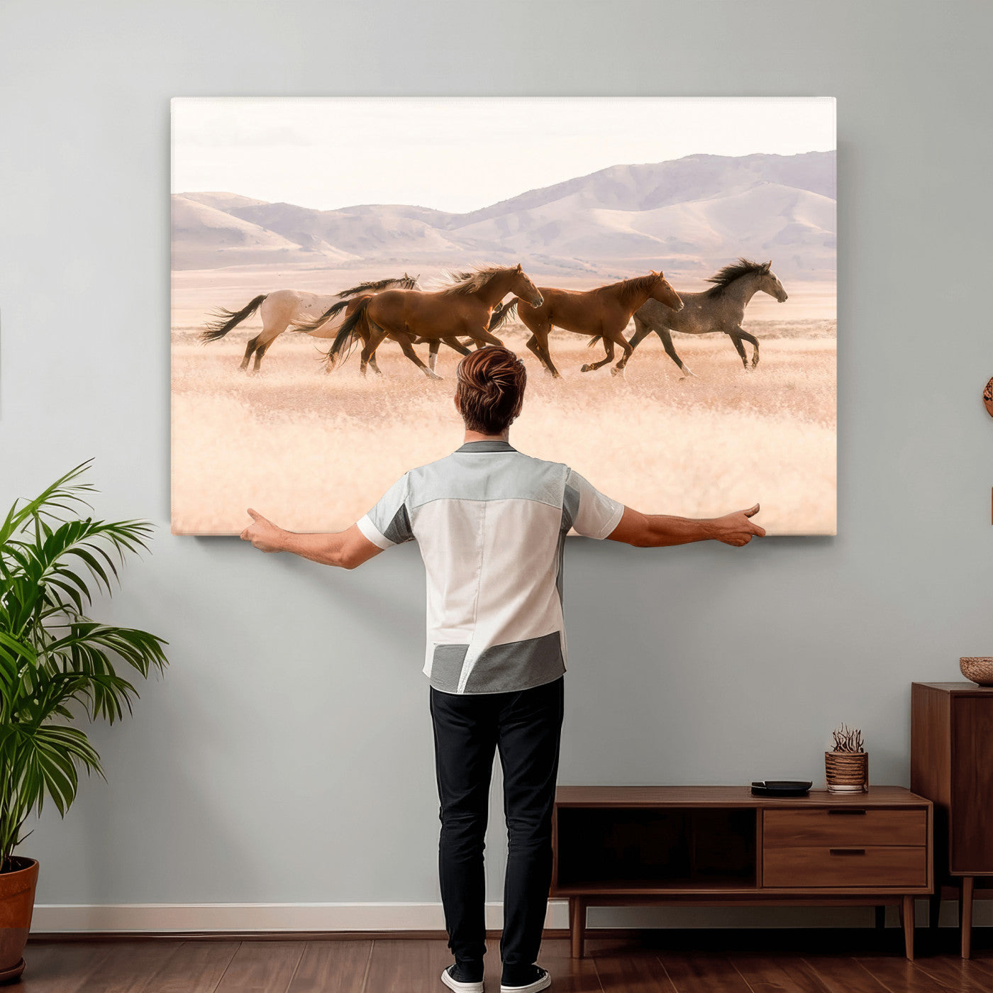 HORSESH-MGV-CV-36X24 - Wild Horses Wall Art – Running Freedom Canvas Print, Graceful Movement, Outdoor Landscape, Nature’s Power and Spirit, Home or Office Decor