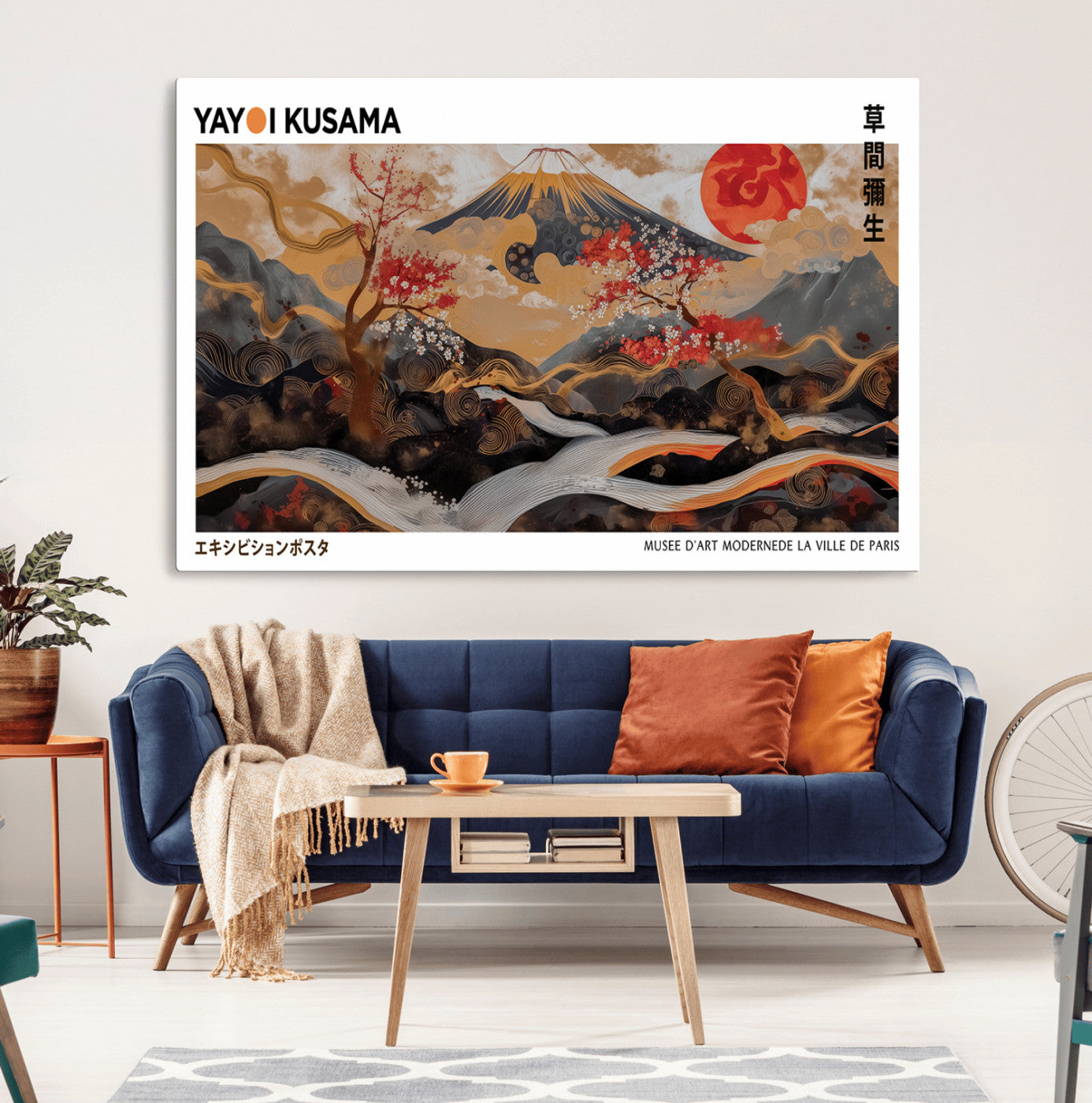 MGV-CV-36X24 - Modern Japanese Wall Art Print Yayoi Kusama Canvas Wall Art Abstract Mount Fuji Canvas Print