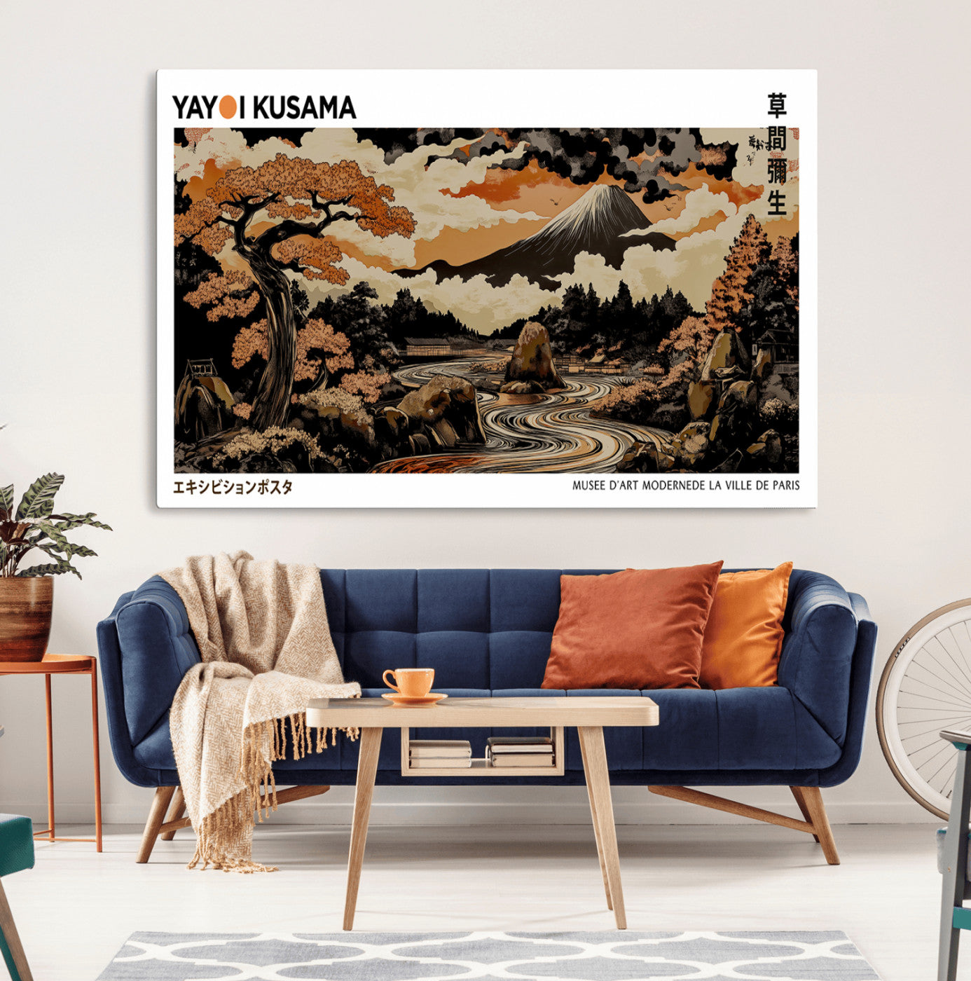 MGV-CV-36X24 - Modern Japanese Wall Art Print Yayoi Kusama Canvas Wall Art Abstract Mount Fuji Canvas Print