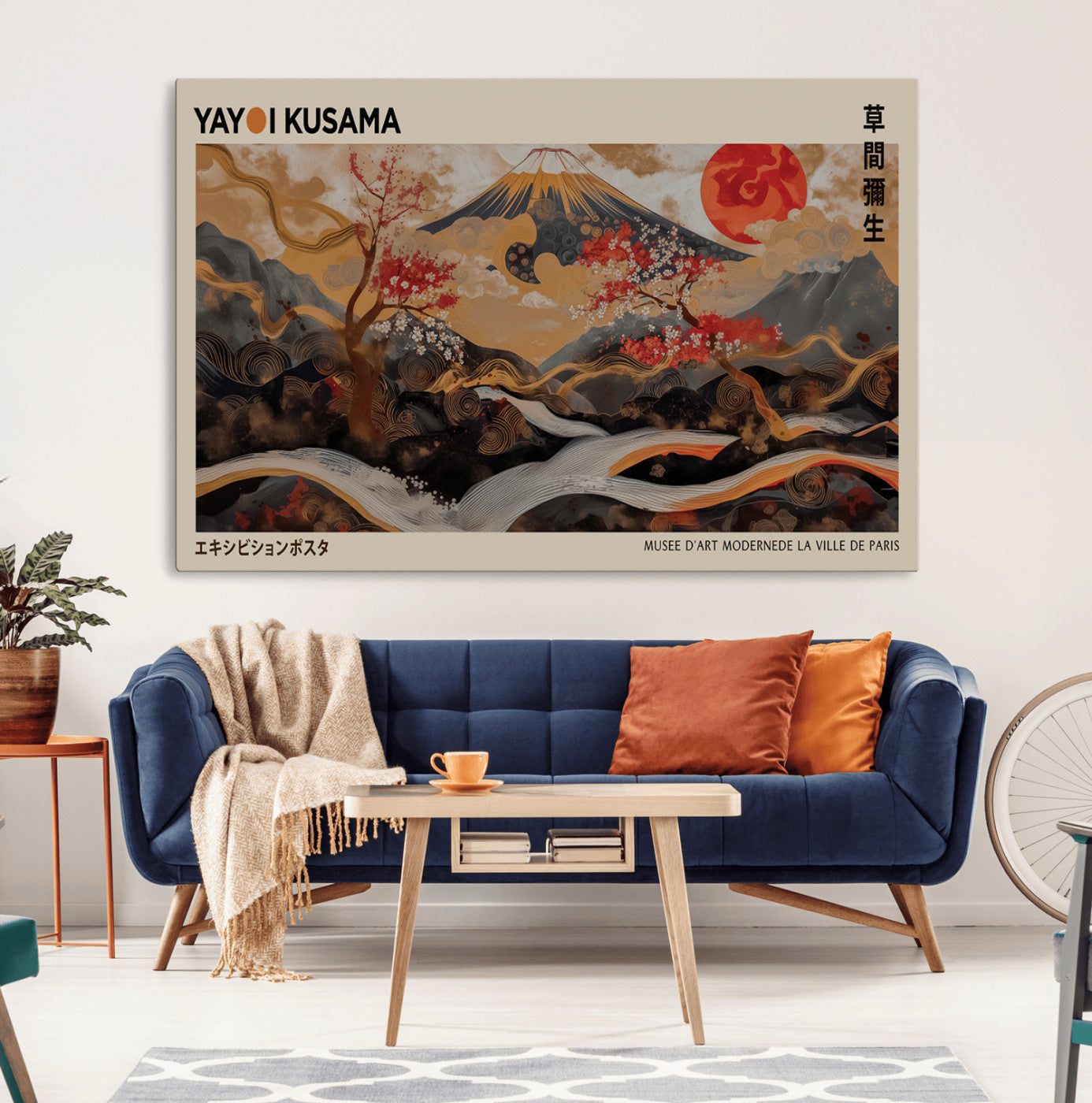 MGV-CV-36X24 - Modern Japanese Wall Art Print Yayoi Kusama Canvas Wall Art Abstract Mount Fuji Canvas Print