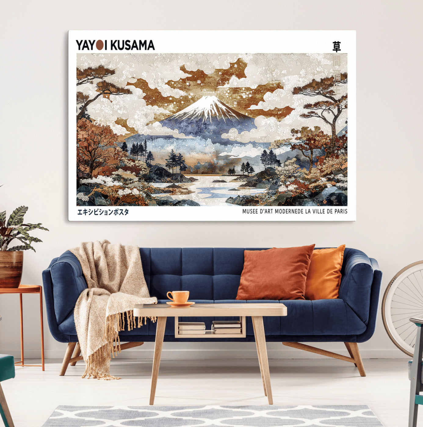 MGV-CV-36X24 - Modern Japanese Wall Art Print Yayoi Kusama Canvas Wall Art Abstract Mount Fuji Canvas Print