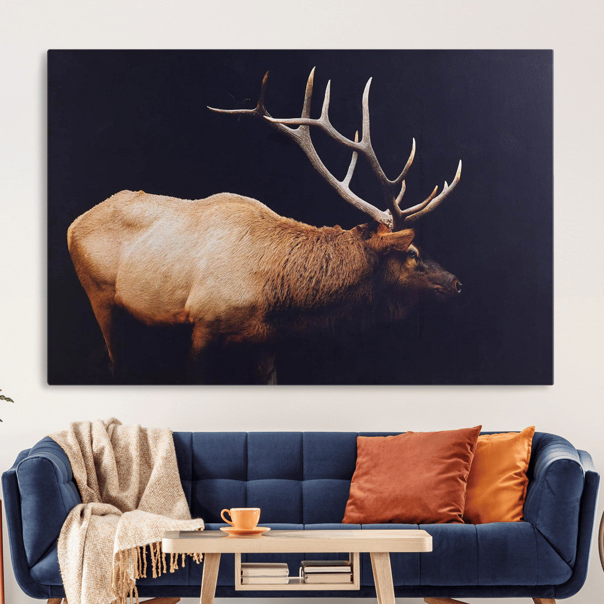 89239257-MGV-CV-36X24 - Rustic Elk Wall Art Canvas Print – Framed Moody Wildlife Art Picture Western Animal Artwork for Home, Office