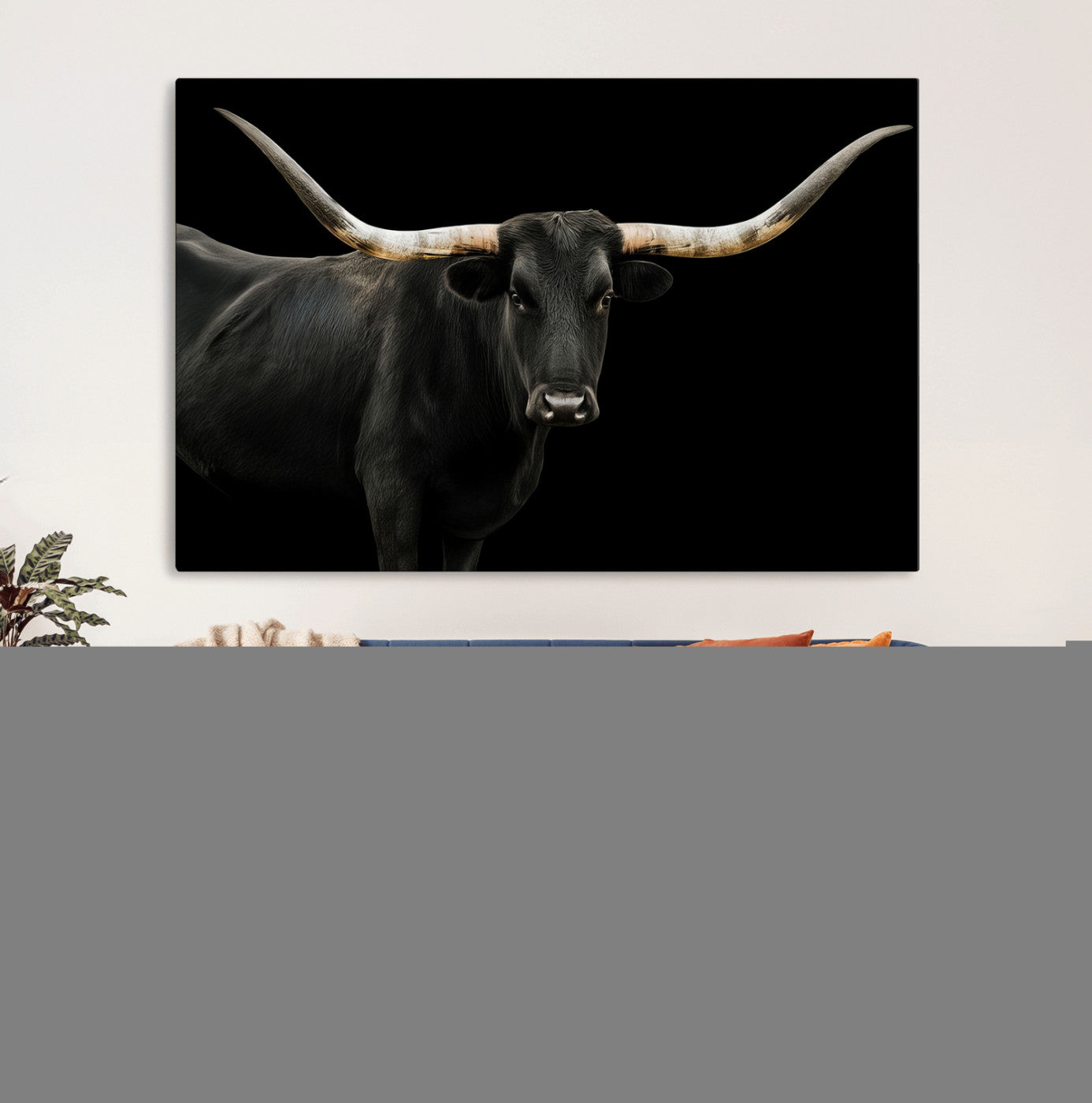 23572907-MGV-CV-36X24-Texas Longhorn Wall Art Canvas Print, Framed Rustic Western Art Picture Print, Farmhouse Animal Perfect Modern Western Minimalist Decor Artwork