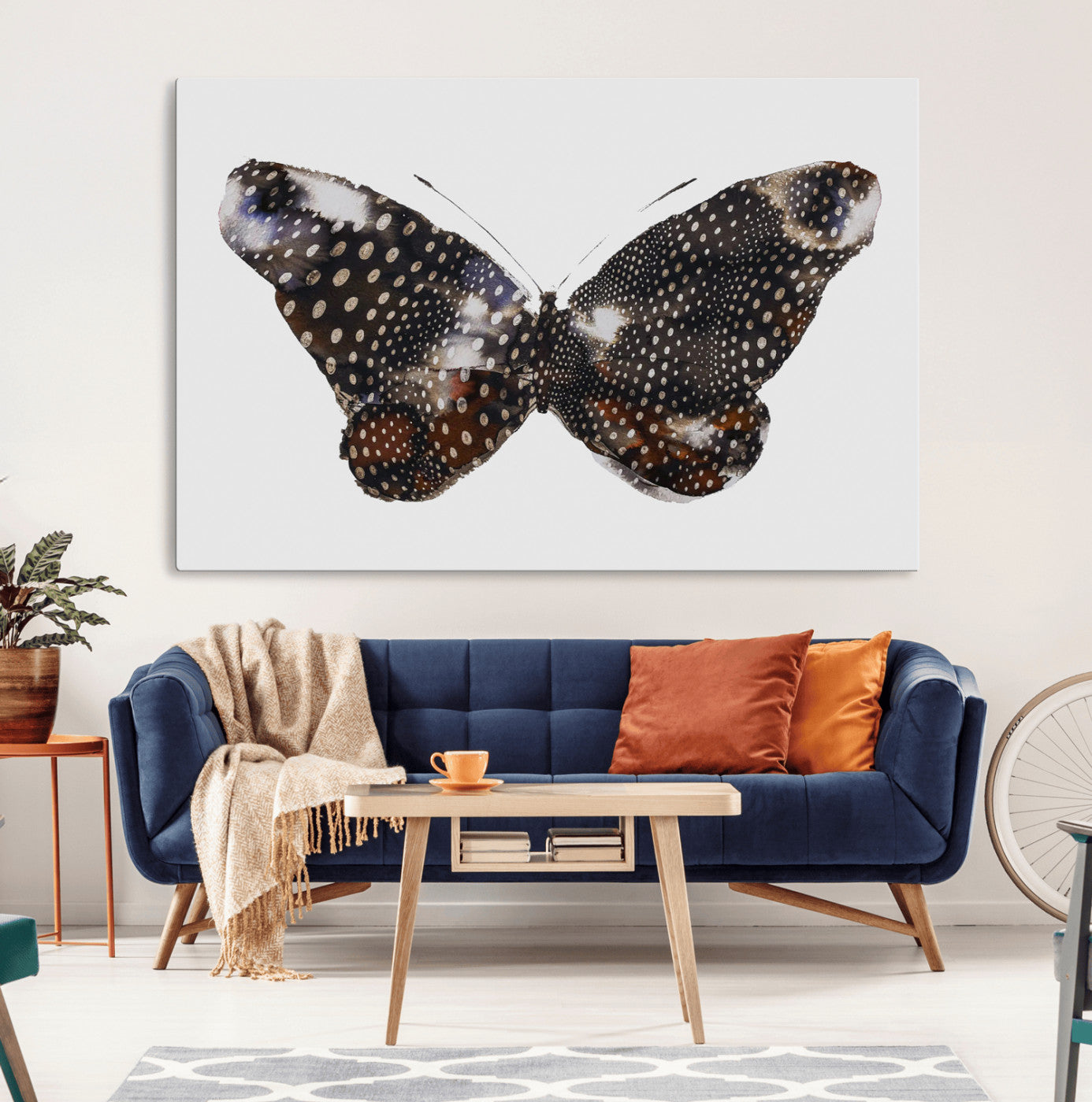 MGV-CV-36X24 - Spotted Butterfly Wall Art Canvas Print, Framed Neutral Insect Theme Art Picture Print, Earthy Wing Pattern Perfect Modern Rustic Decor Artwork