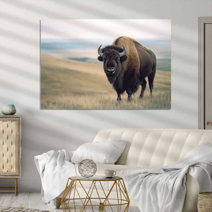 Bison Wall Art Canvas Print, Buffalo Canvas Print Print, Framed American Bison Decor Art Print, Large Frontier Style Printing Perfect