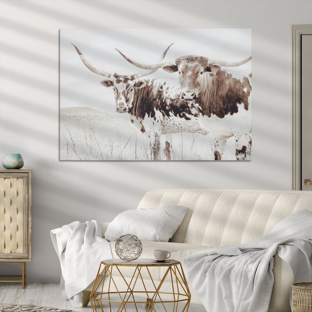 Longhorn Wall Art Canvas Print, Longhorn Wall Art Wall Art Canvas Print, Western Cow Canvas Print, Framed Rustic Farm Decor Art Print,