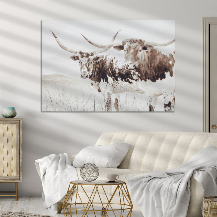 Longhorn Wall Art Canvas Print, Longhorn Wall Art Wall Art Canvas Print, Western Cow Canvas Print, Framed Rustic Farm Decor Art Print,