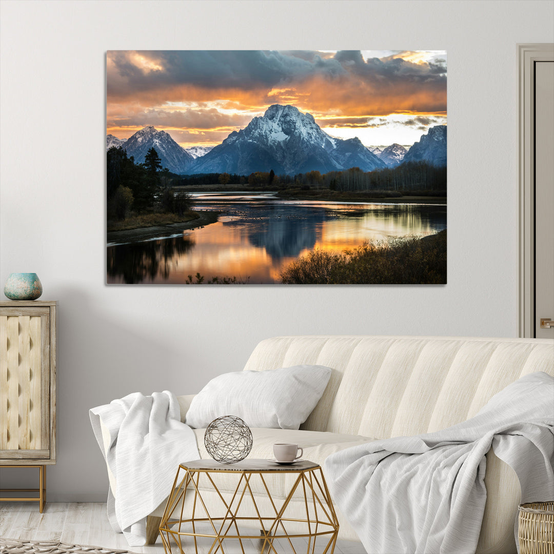 Mountain Sunset Wall Art Canvas Print, Framed Alpine Wilderness Art Picture Print, Golden Hour Perfect Wilderness Decor Artwork