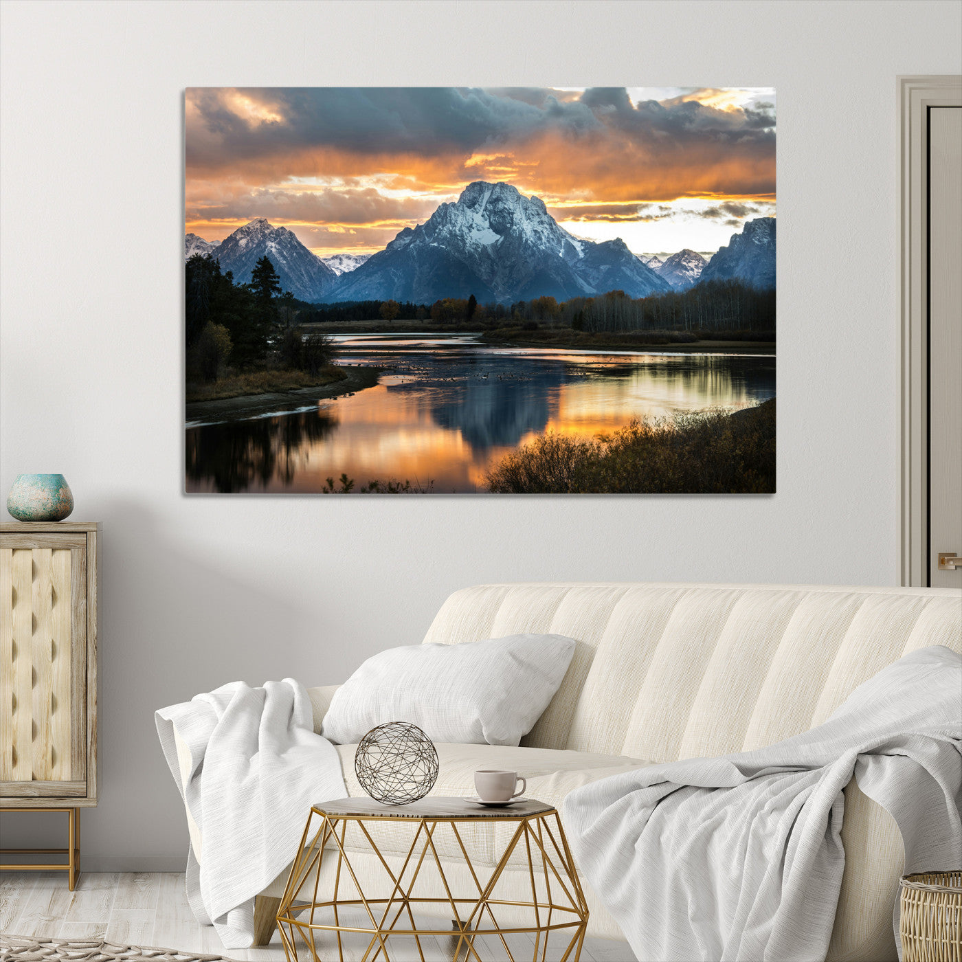 Mountain Sunset Wall Art Canvas Print, Framed Alpine Wilderness Art Picture Print, Golden Hour Perfect Wilderness Decor Artwork