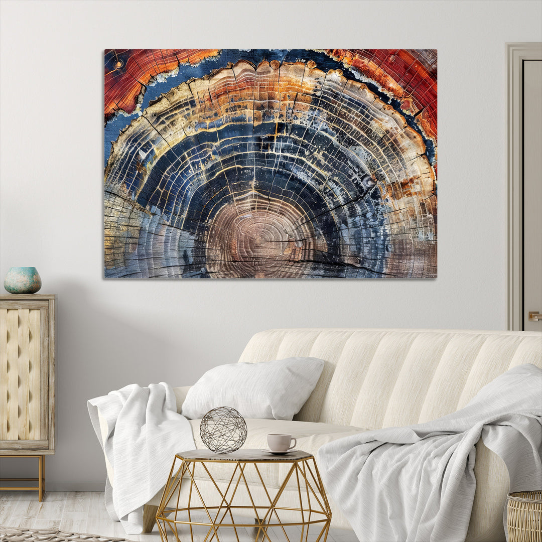 Tree Rings Canvas Wall Art Print, Framed Wood Texture Art Picture Print, Petrified Wood Perfect Modern Rustic Decor Artwork
