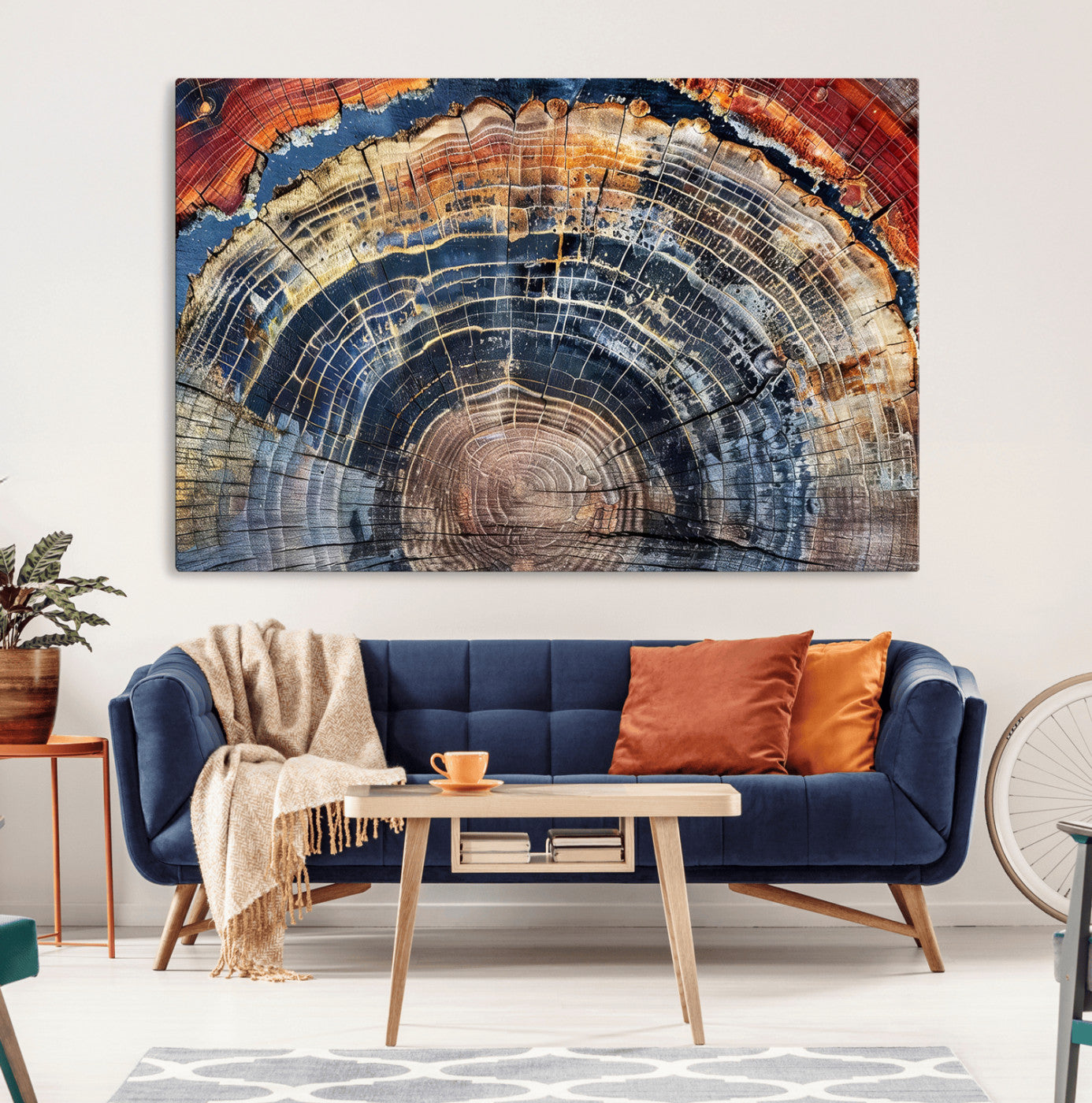MGV-CV-36X24 - Tree Rings Wall Art Canvas Print, Framed Wood Texture Art Picture Print, Petrified Wood Perfect Modern Rustic Decor Artwork