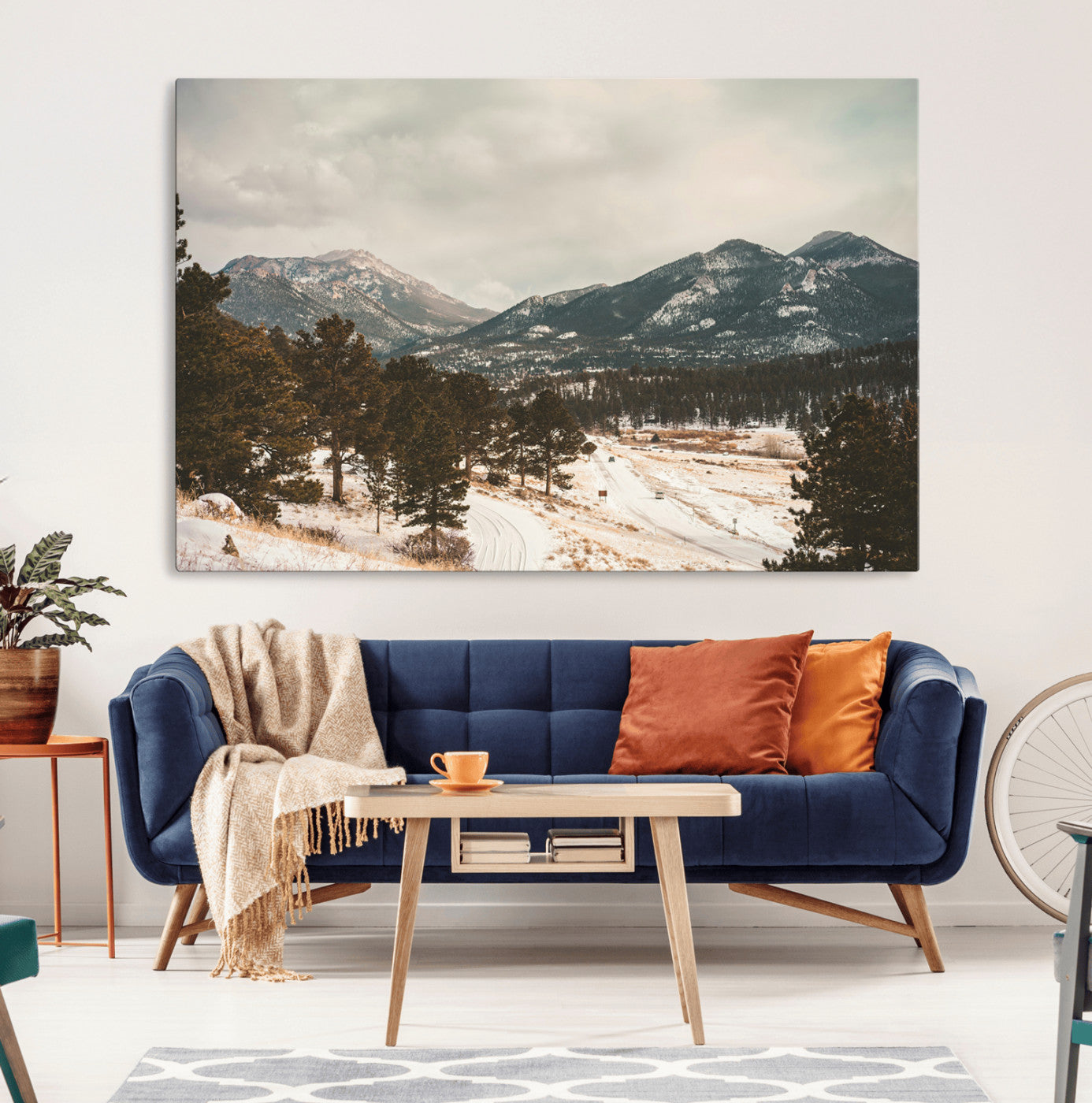 77311749-MGV-CV-36X24-Mountain Landscape Wall Art Canvas Print – Framed Snowy Peaks Alpine Aesthetic Rustic Winter Scene Artwork for Home Office