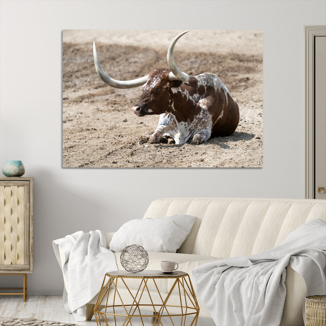 Texas Longhorn Wall Art Canvas Print, Framed Country Living Art Picture Print, Farmhouse Perfect Western Decor Artwork