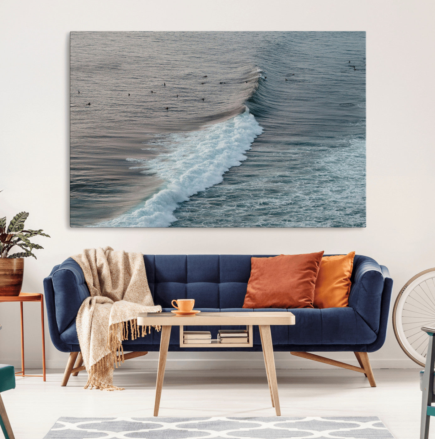 MGV-CV-36X24 - Ocean Waves Wall Art Canvas Print, Framed Coastal Serenity Art Picture Print, Surf Perfect Coastal Decor Artwork