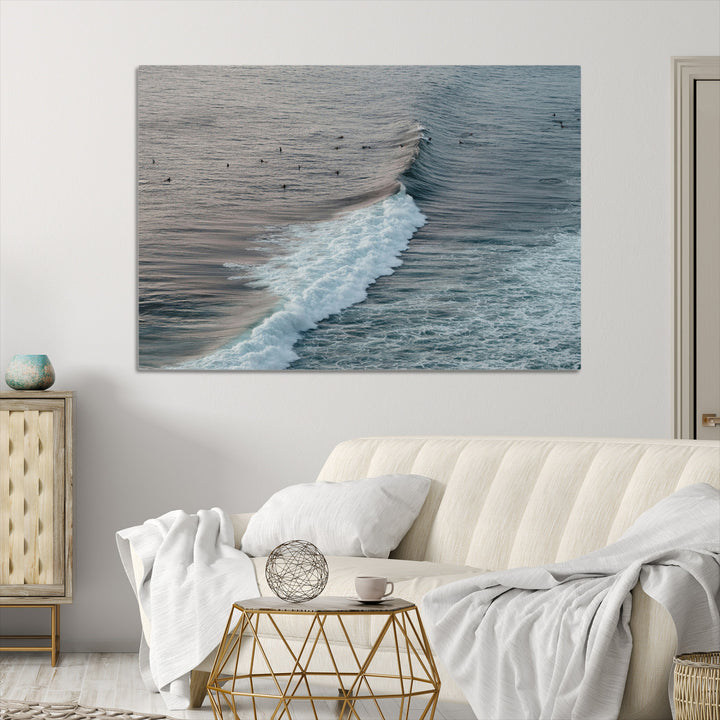 Ocean Waves Wall Art Canvas Print, Framed Coastal Serenity Art Picture Print, Surf Perfect Coastal Decor Artwork