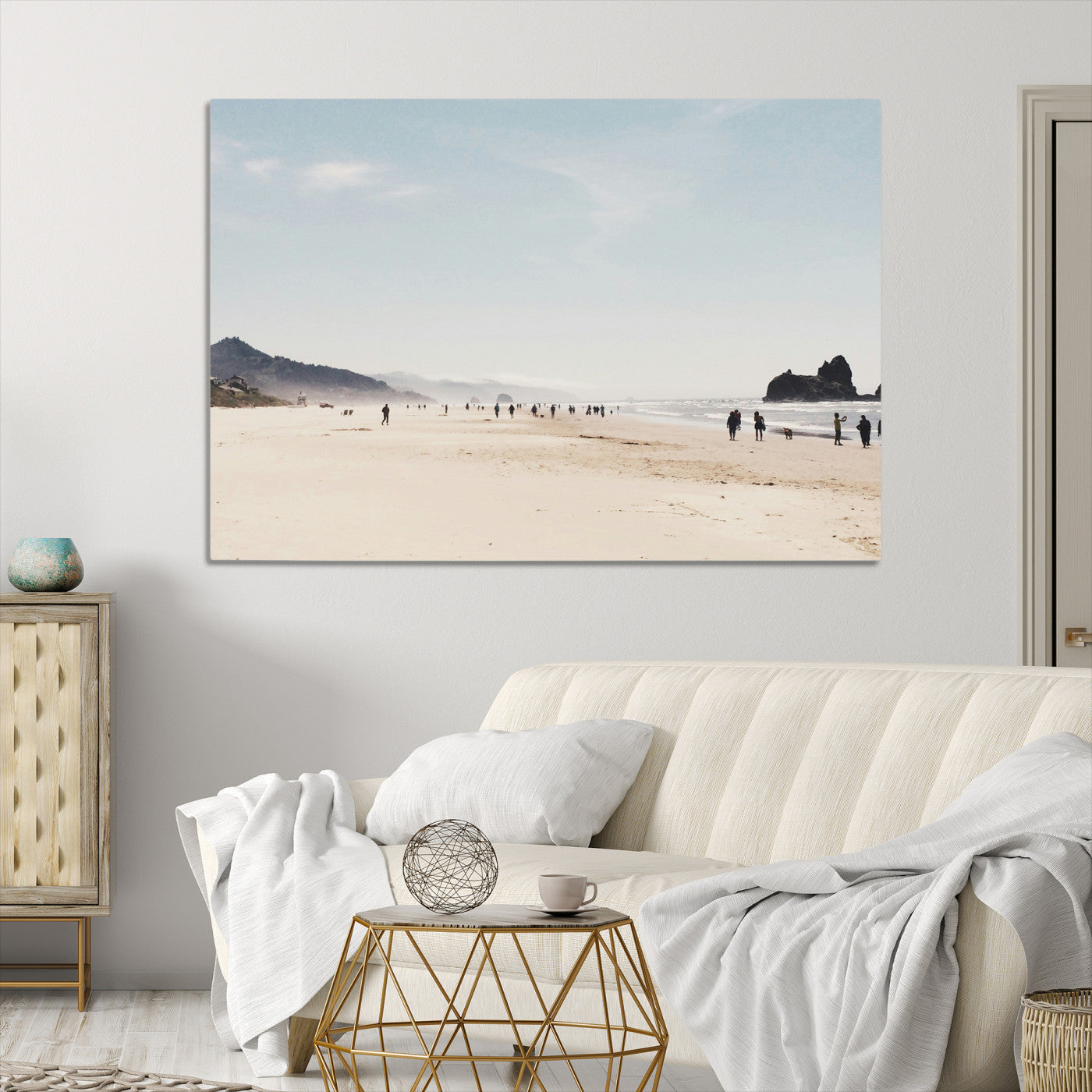 Minimalist Beach Wall Art Canvas Print, Framed Coastal Serenity Art Picture Print, Soft Sand Perfect Coastal Decor Artwork