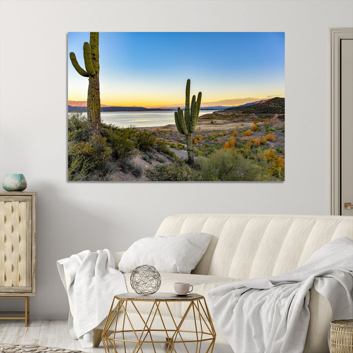 Saguaro Cactus Wall Art Canvas Print, Framed Desert Sunset Art Picture Print, Southwestern Perfect Southwestern Decor Artwork