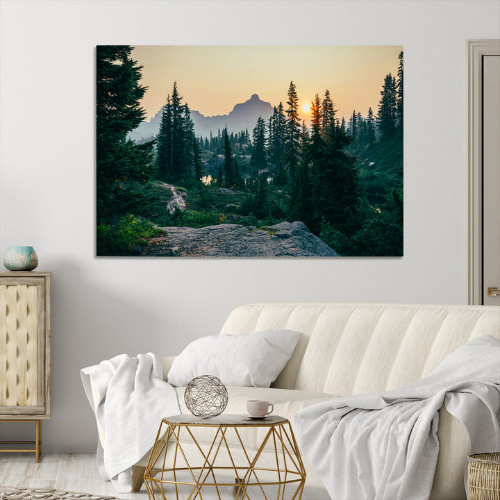 Mountain Wall Art Canvas Print, Framed Forest Serenity Art Picture Print, Mountain Perfect Rustic Decor Artwork