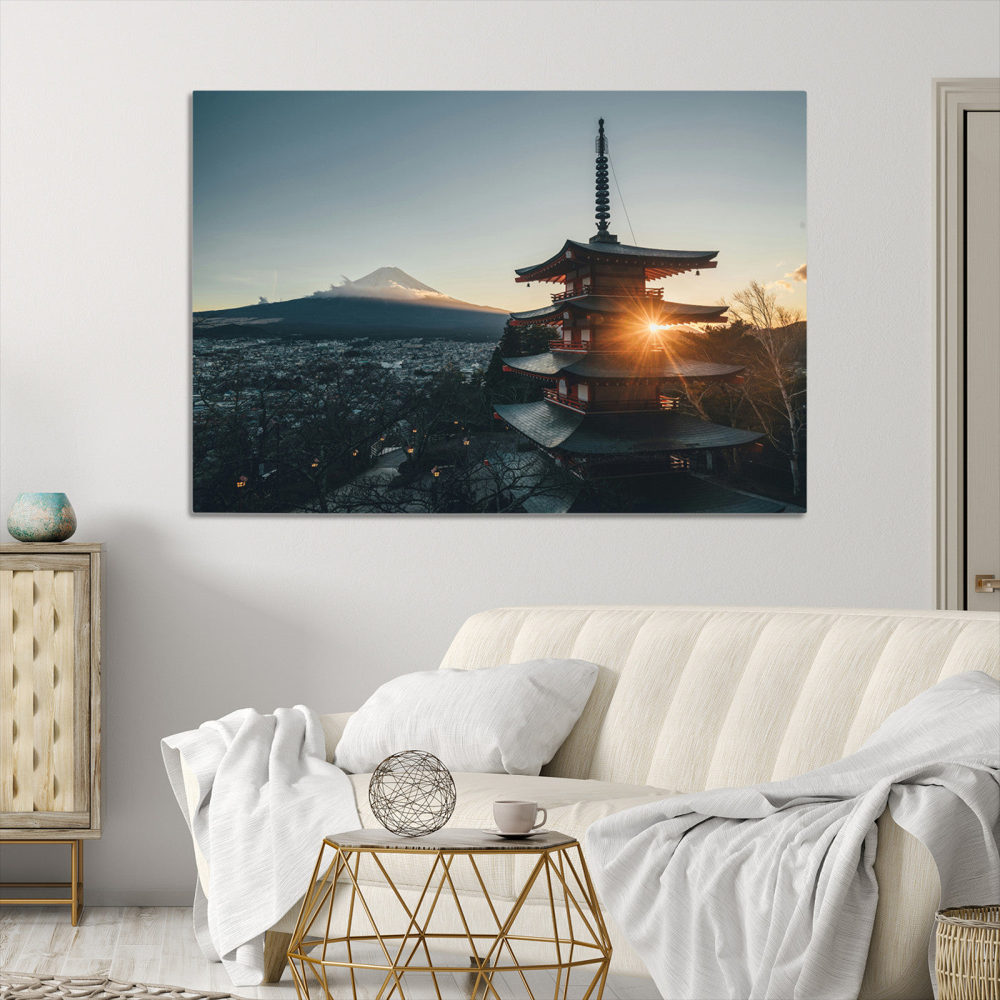 Mount Fuji Wall Art Canvas Print, Framed Japan Travel Art Picture Print, Chureito Pagoda Perfect Zen Minimalism Decor Artwork