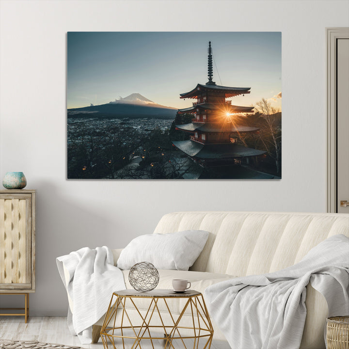 Mount Fuji Wall Art Canvas Print, Framed Japan Travel Art Picture Print, Chureito Pagoda Perfect Zen Minimalism Decor Artwork