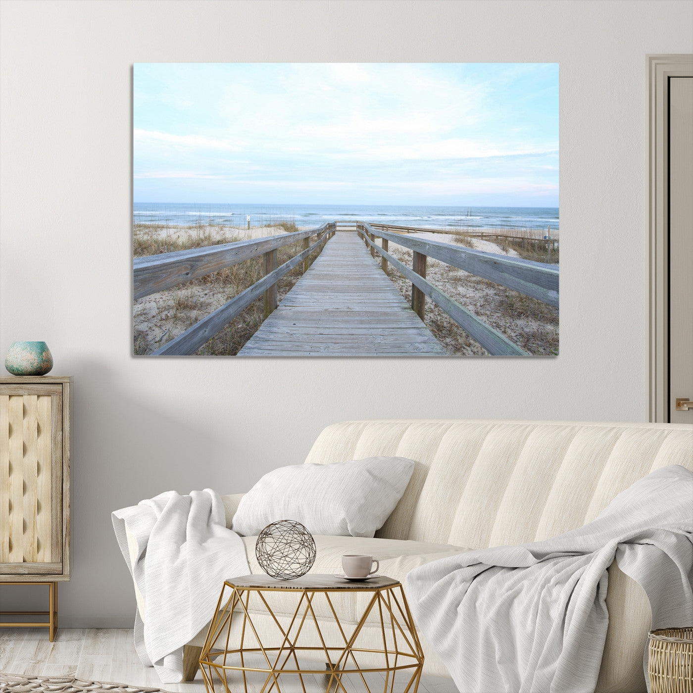Beach Boardwalk Wall Art Canvas Print, Framed Coastal Serenity Art Picture Print, Ocean View Perfect Coastal Decor Artwork
